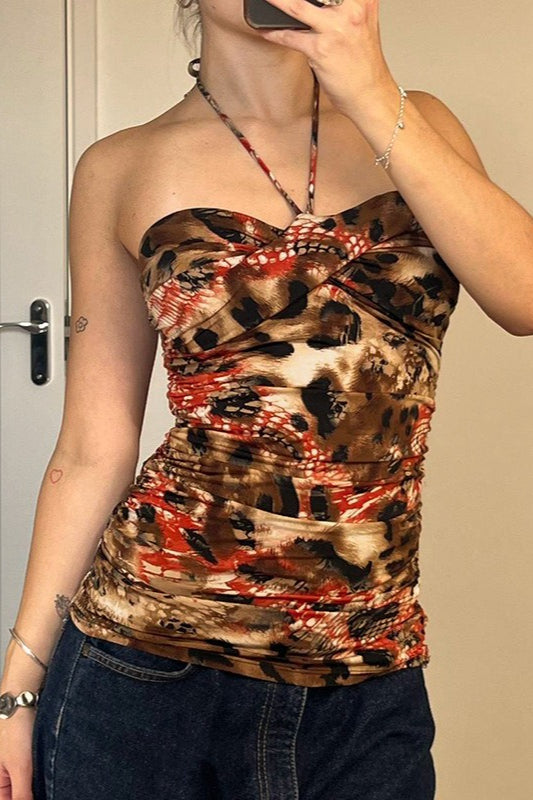 Rückenfreie Bluse mit Trägern und Muster