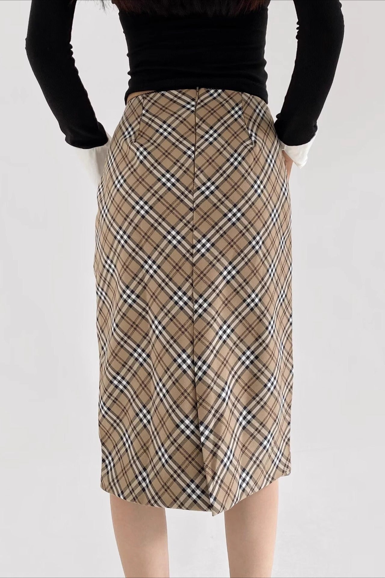 Lace Trimmed Plaid Bodycon Skirt