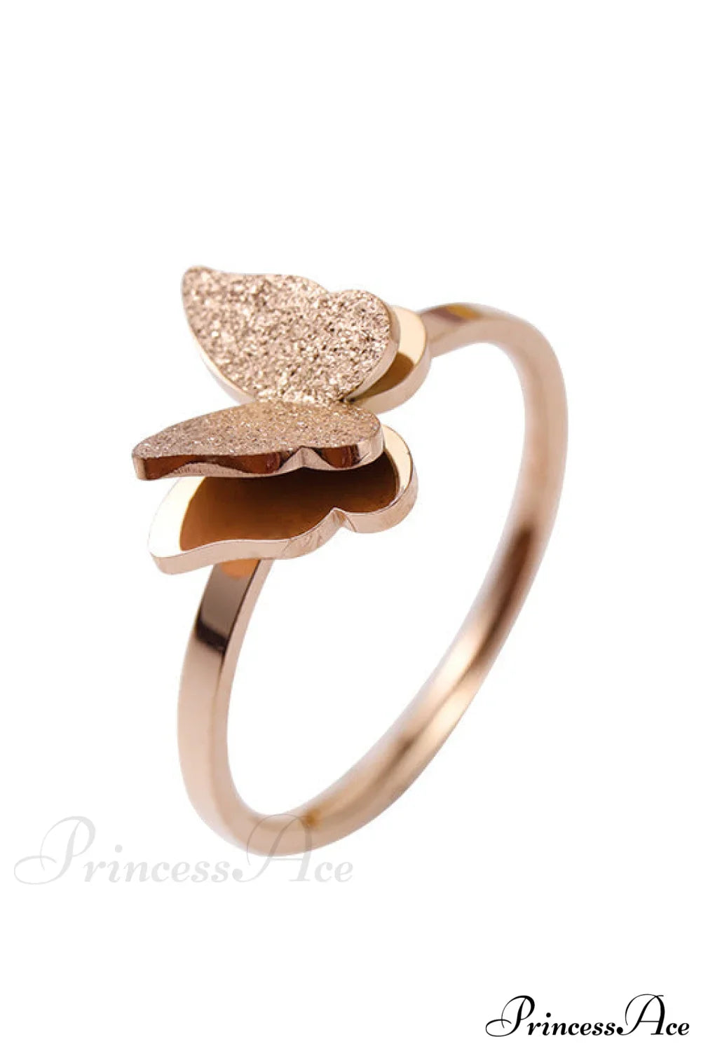 Anillo de acero de titanio con mariposa esmerilada de moda