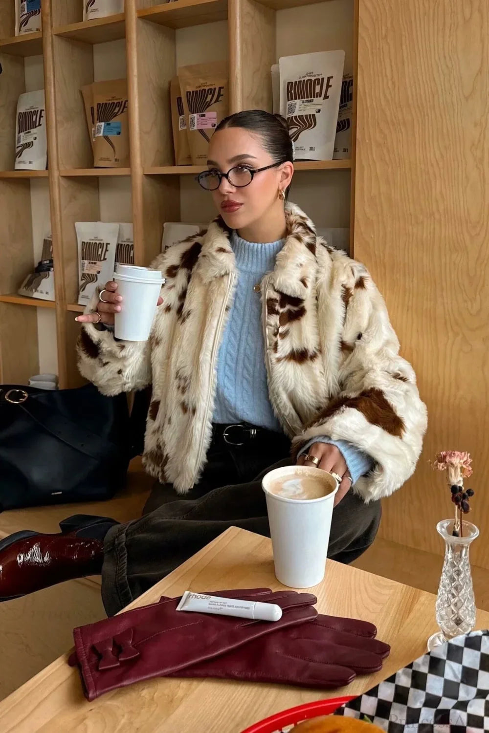 Kunstpelz Mantel mit Leopardenmuster, flauschig und warm