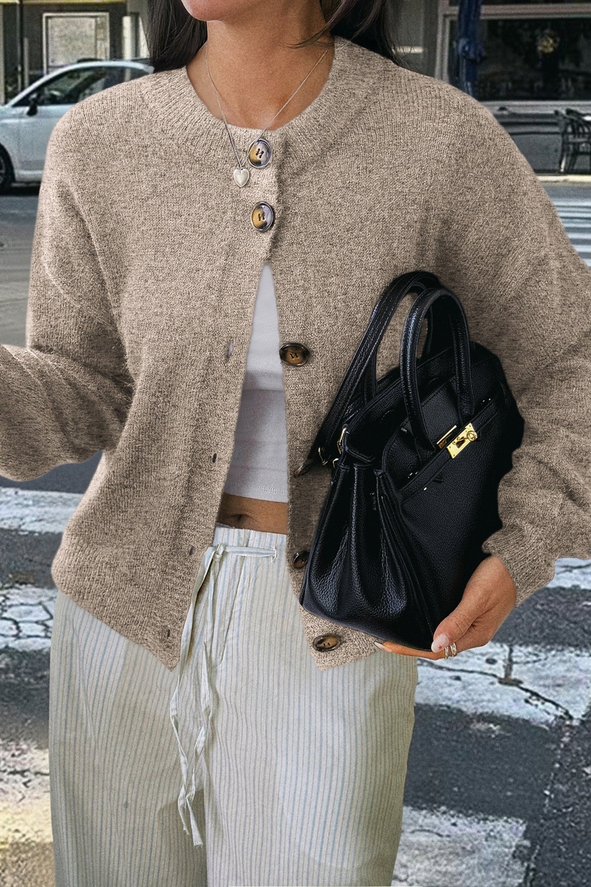 Cardigã Minimalista de Manga Longa com Botões