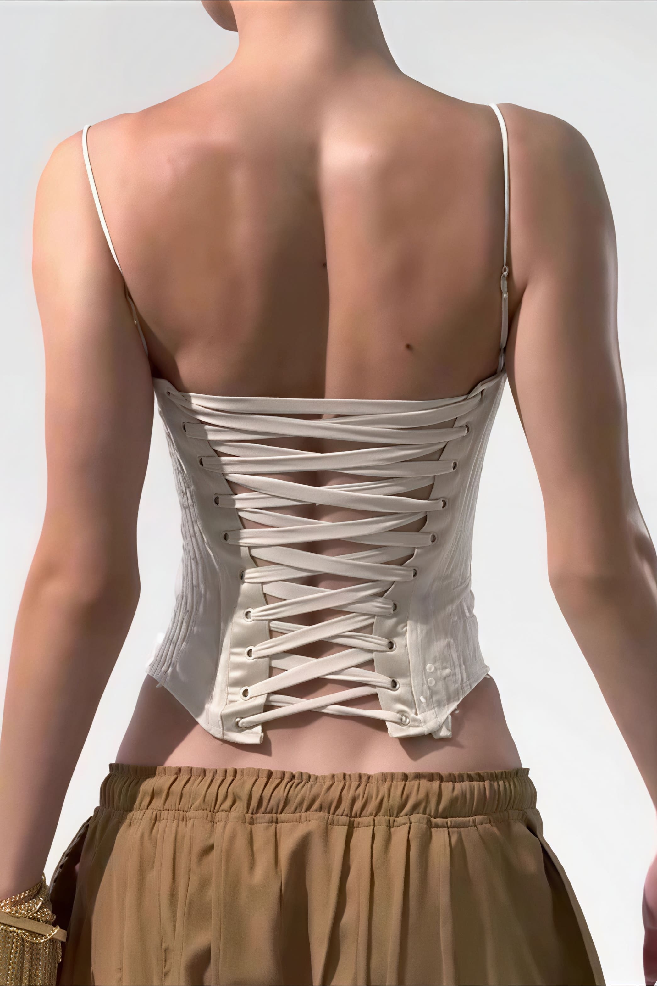 Patchwork Color Block Cinched Waist Tie Asymmetrical Cami Top