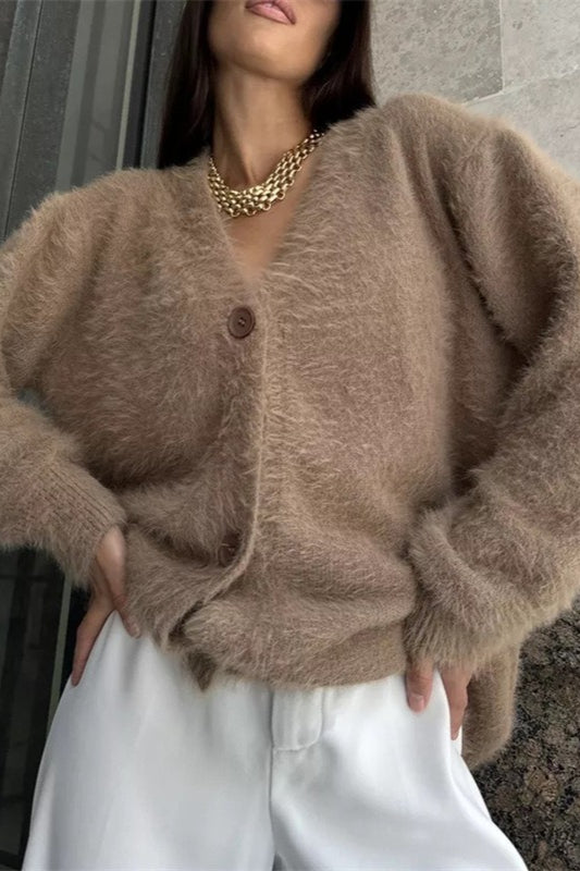 Weicher V-Ausschnitt-Strickjacke