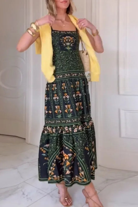 Abito Boho a Linea A con Stampa Vintage Etnica