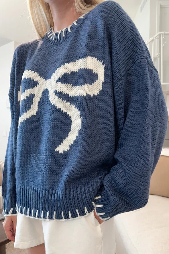 Pullover mit Schleifen-Jacquardstrick