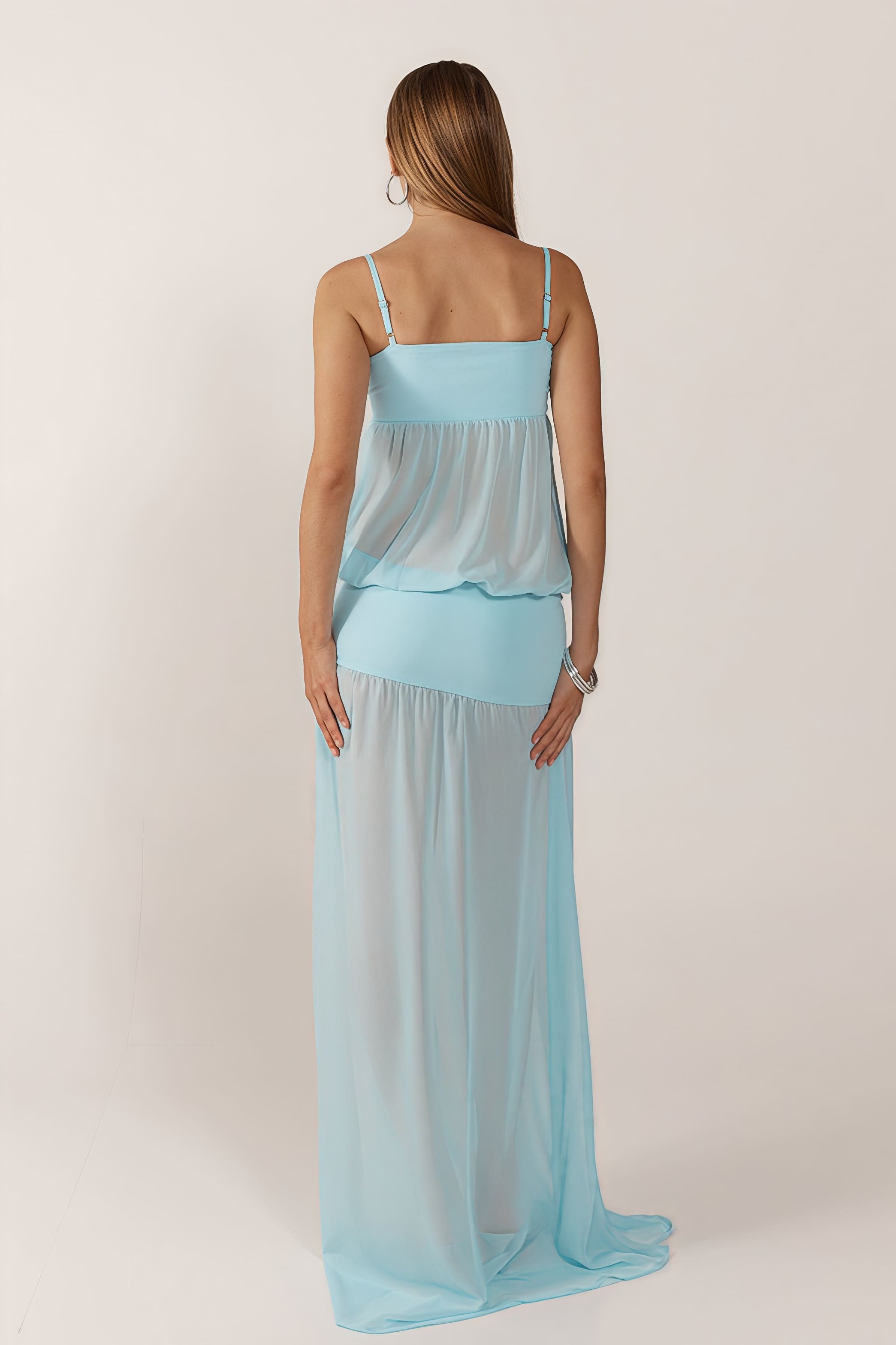 Sexy Patchwork Sheer Solid Cami Maxi Dress