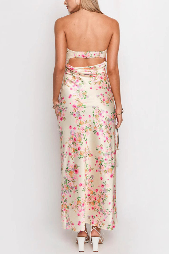 Off Shoulder Backless Maxi Floral Dress