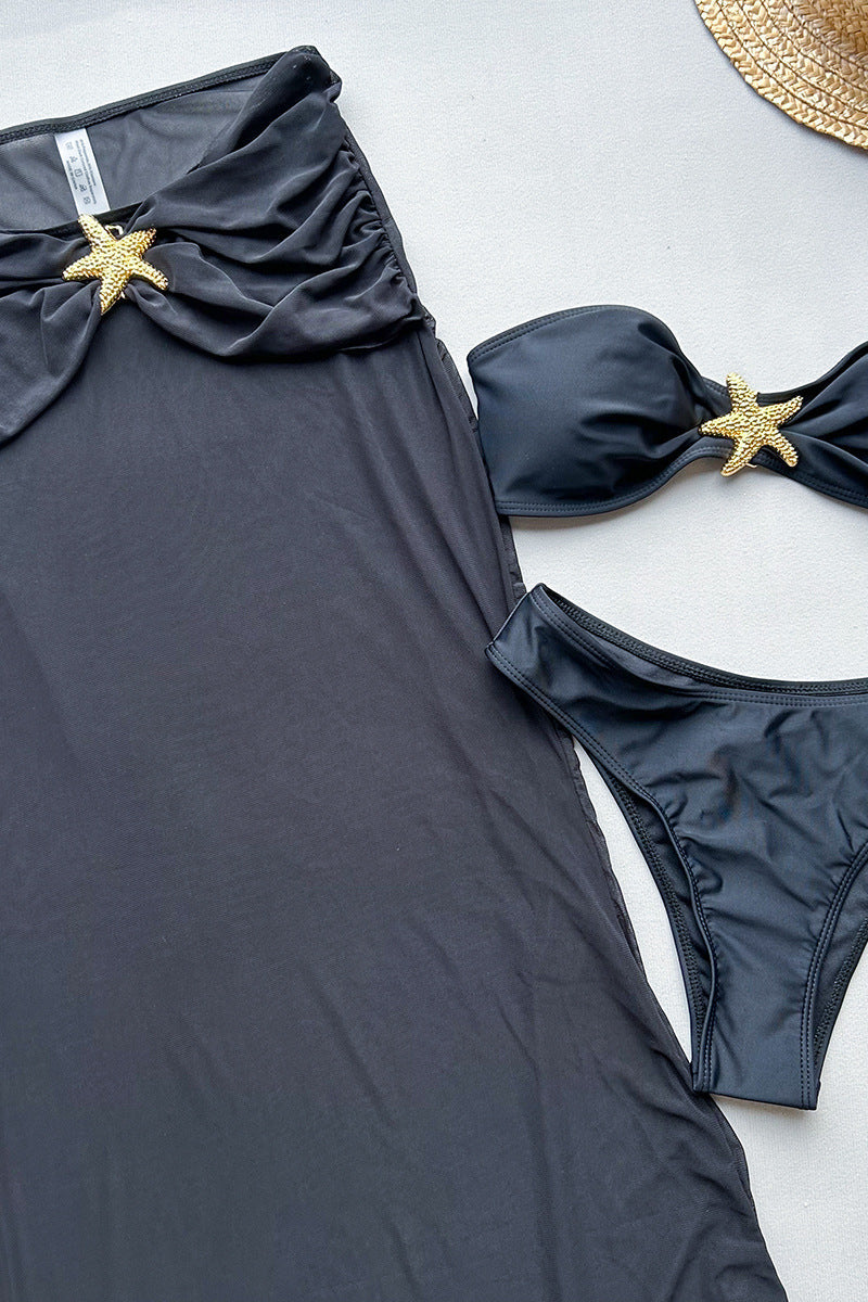 Bikini séduisant avec jupe de plage ensemble de bain trois pièces