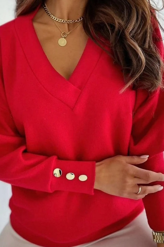 Pullover mit V-Ausschnitt und Knöpfen aus Strick