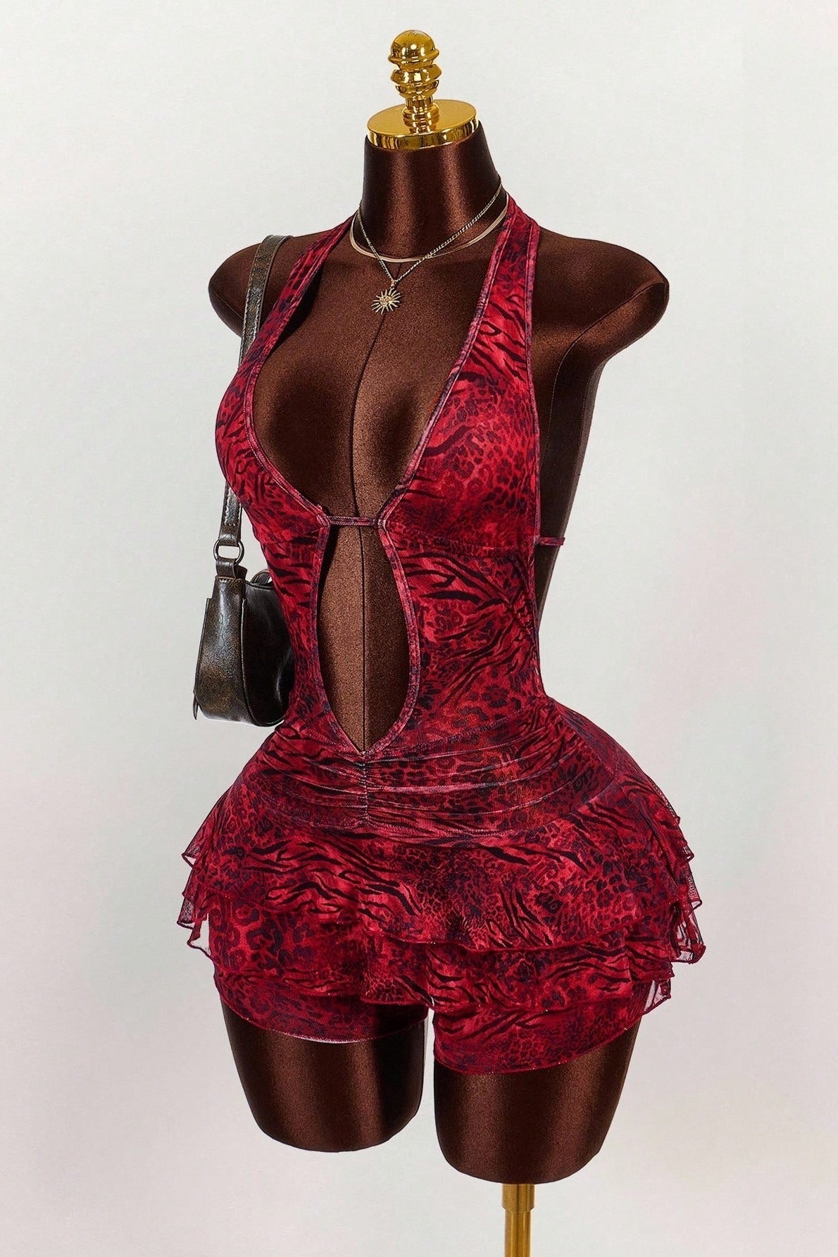 Leopard Print Sexy Halter Tie Tiered Mini Dress