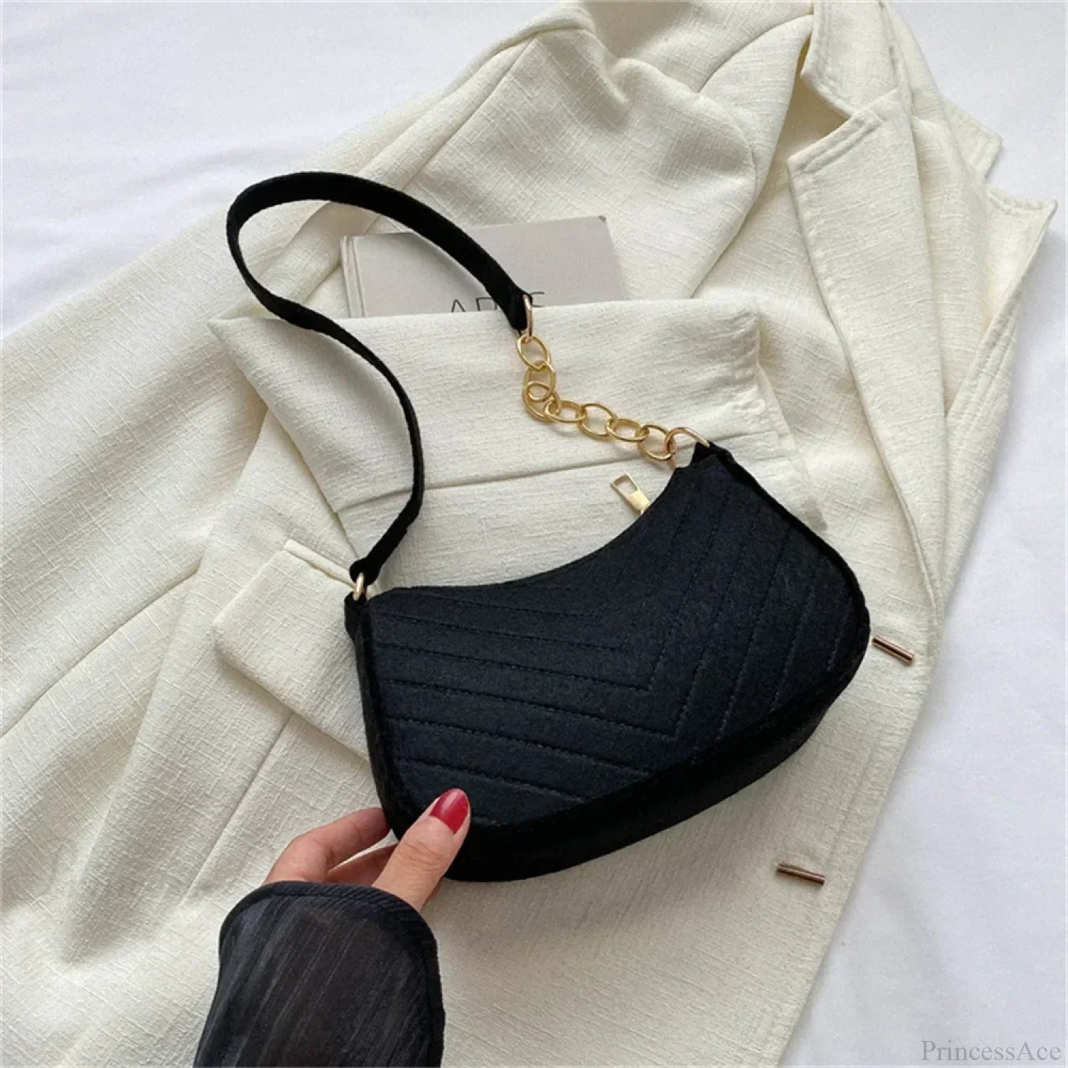 Felt Solid Color Retro Underarm Shoulder Bag