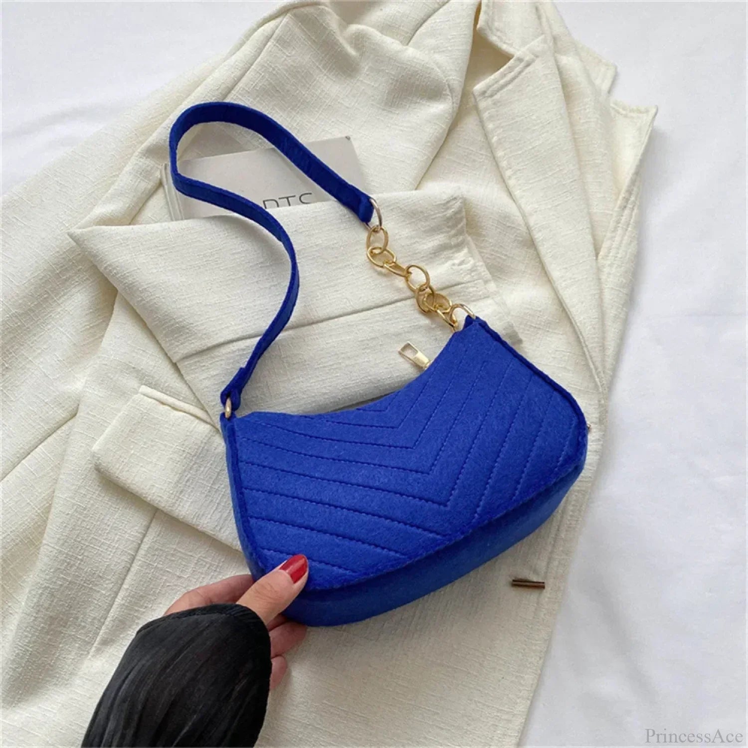 Felt Solid Color Retro Underarm Shoulder Bag