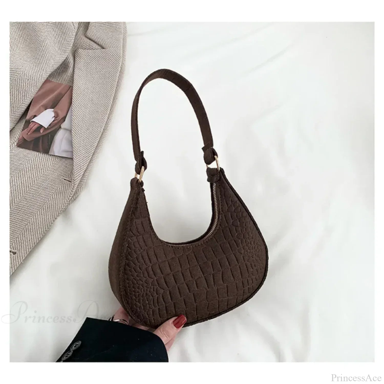 Felt Solid Color Retro Underarm Shoulder Bag