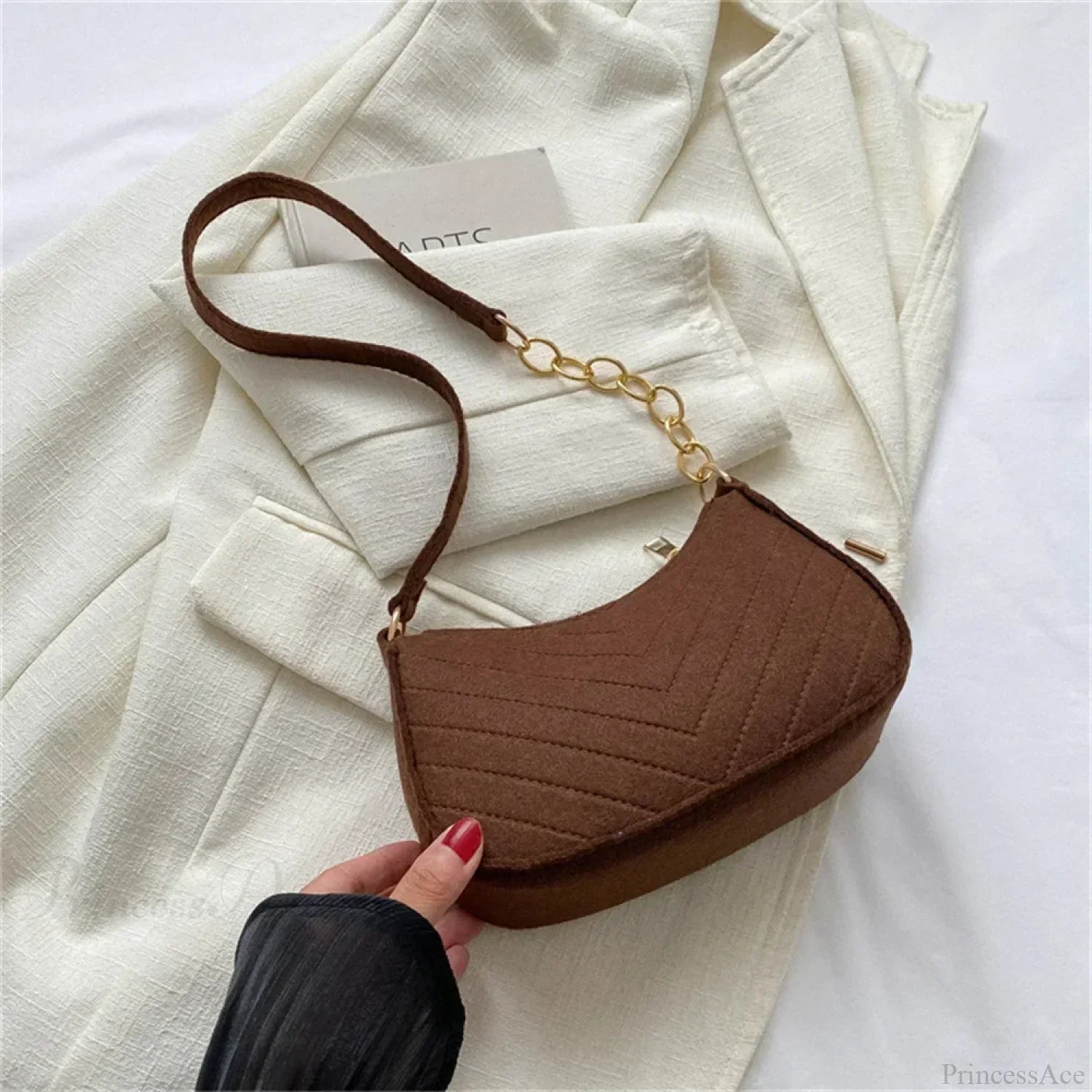 Felt Solid Color Retro Underarm Shoulder Bag