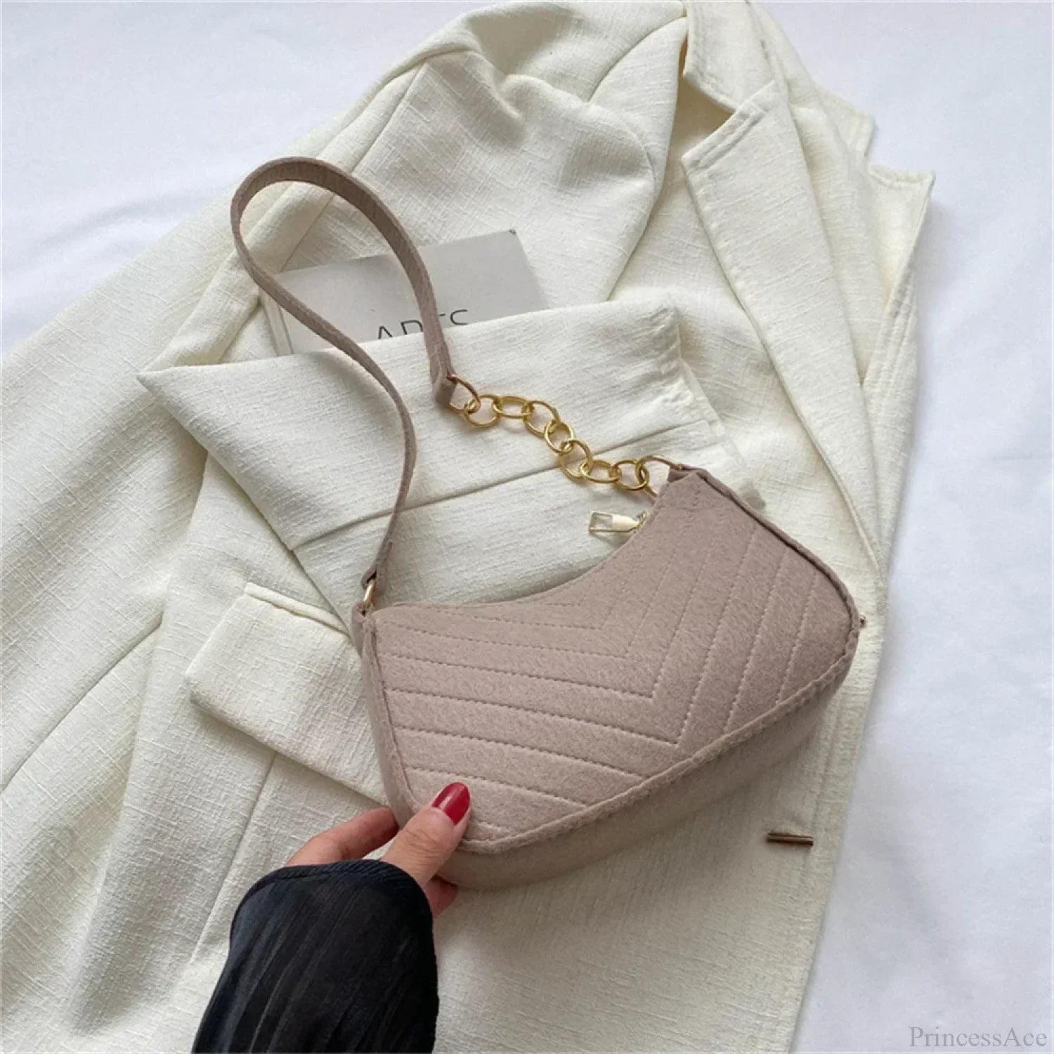Felt Solid Color Retro Underarm Shoulder Bag