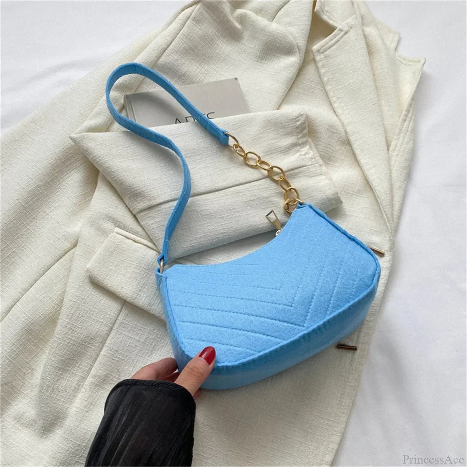 Felt Solid Color Retro Underarm Shoulder Bag