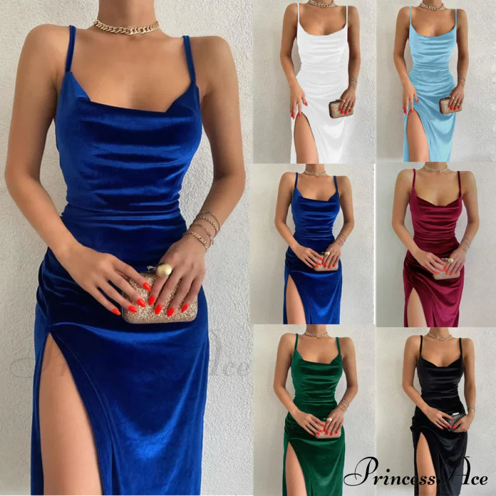 Festive Cheer Velvet Charming Slit Midi Dress