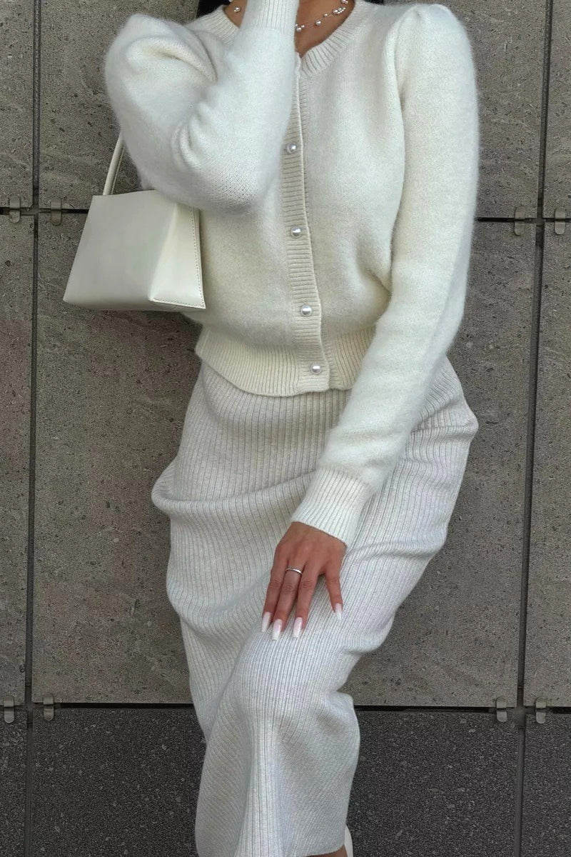 Cárdigan de punto de manga larga relajado y minimalista sólido