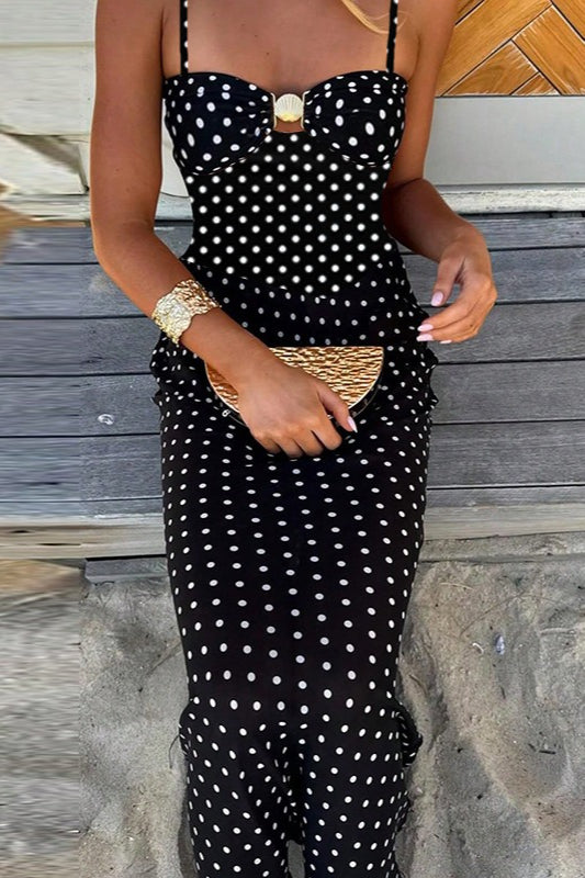 Maxikleid mit Tupfen-Spitze, Trägerhemd, rückenfrei