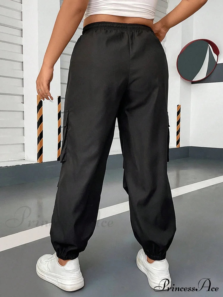 Flap Pocket Side Drawstring Waist Cargo Pants