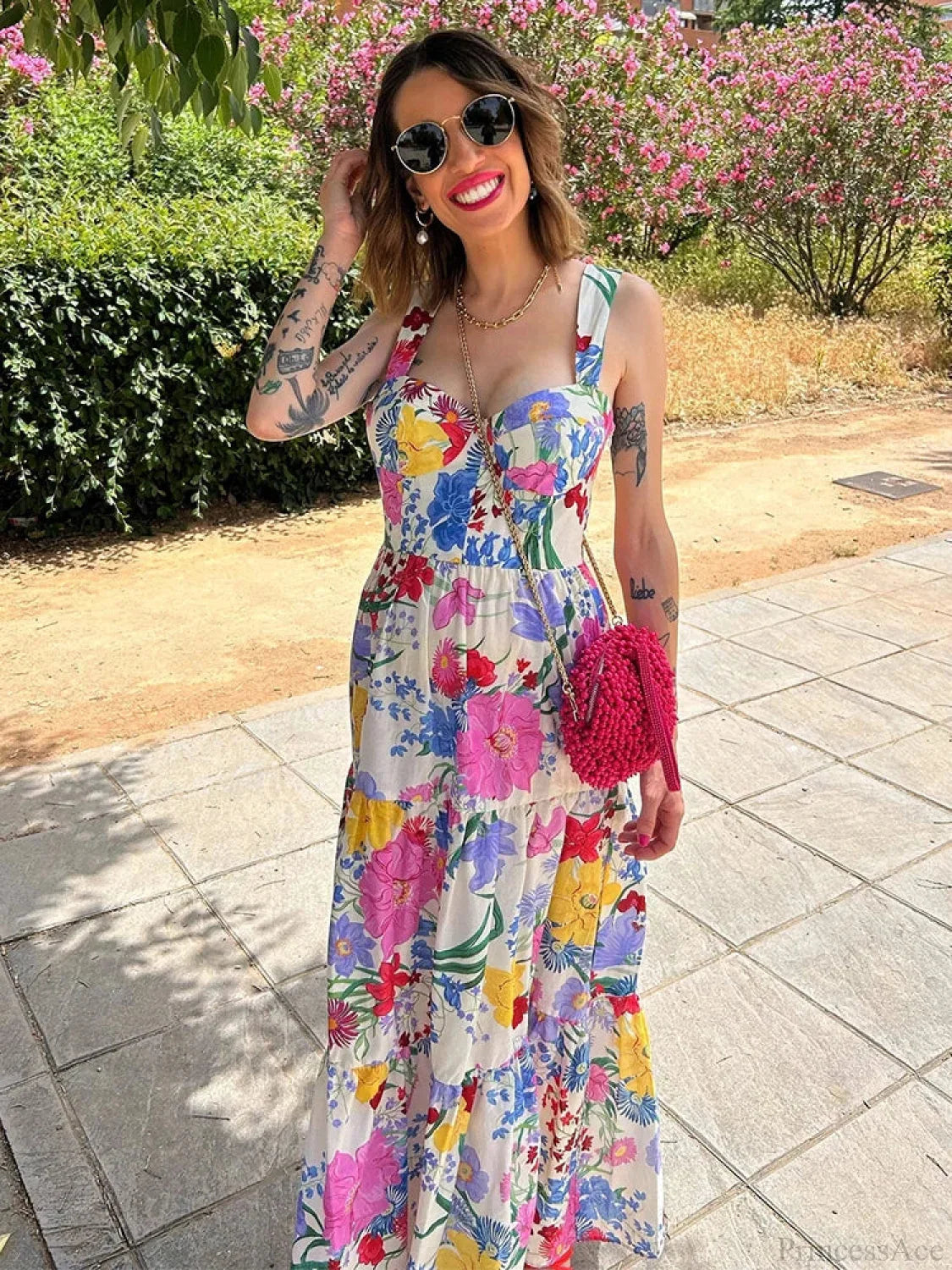 Maxikleid mit Blumenmuster, A-Linie und rückenfrei