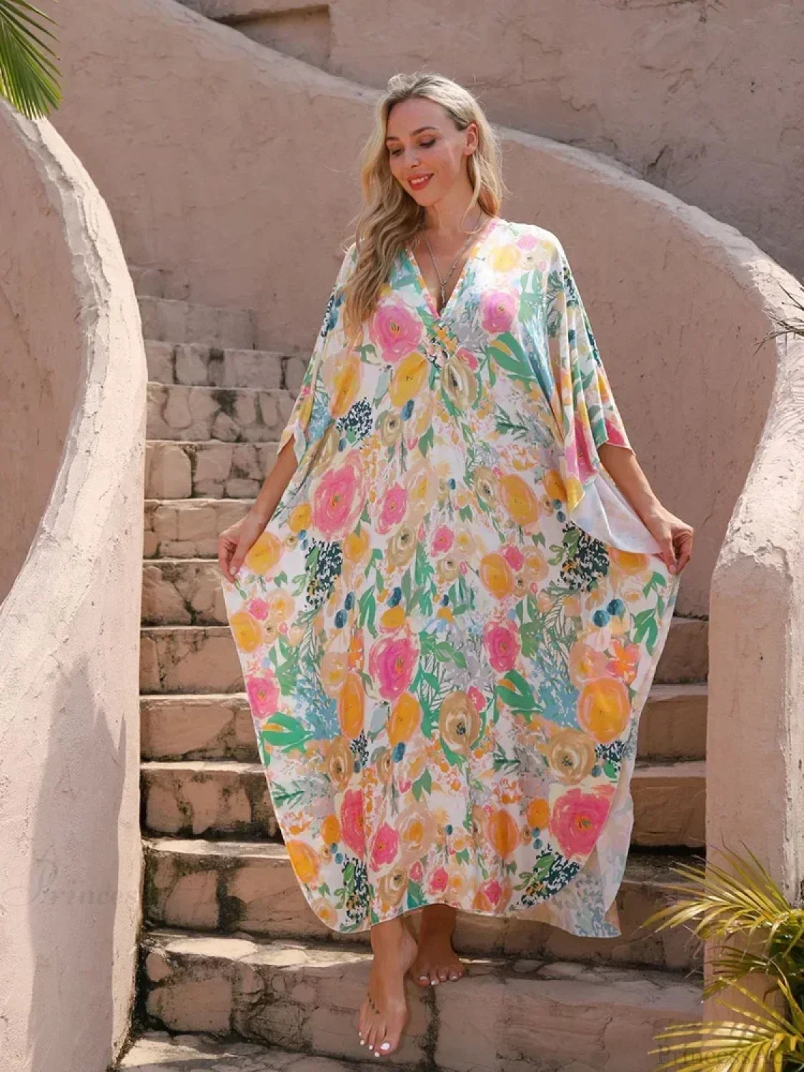 Floral Print Long Dress Cover Up
