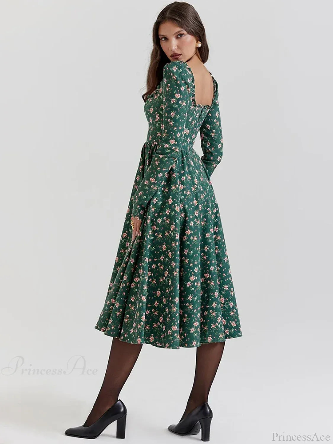 Midi-Kleid mit floralem Print, rückenfrei und quadratischem Ausschnitt