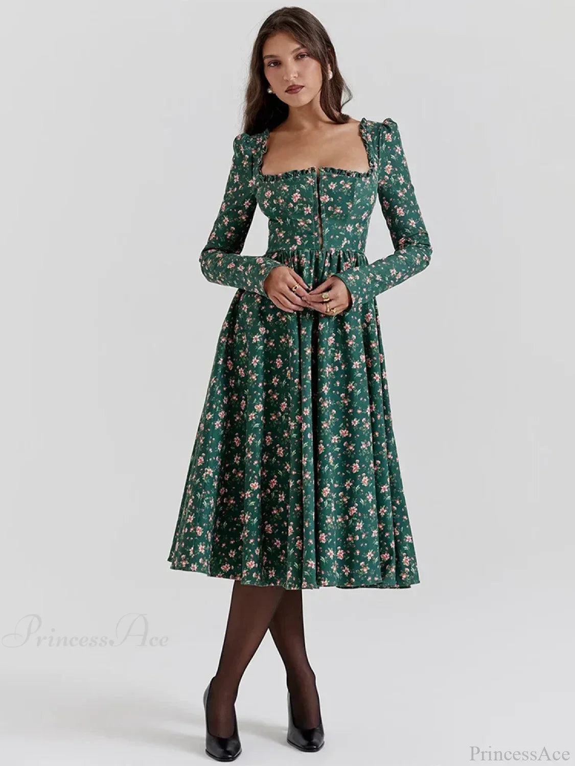 Midi-Kleid mit floralem Print, rückenfrei und quadratischem Ausschnitt