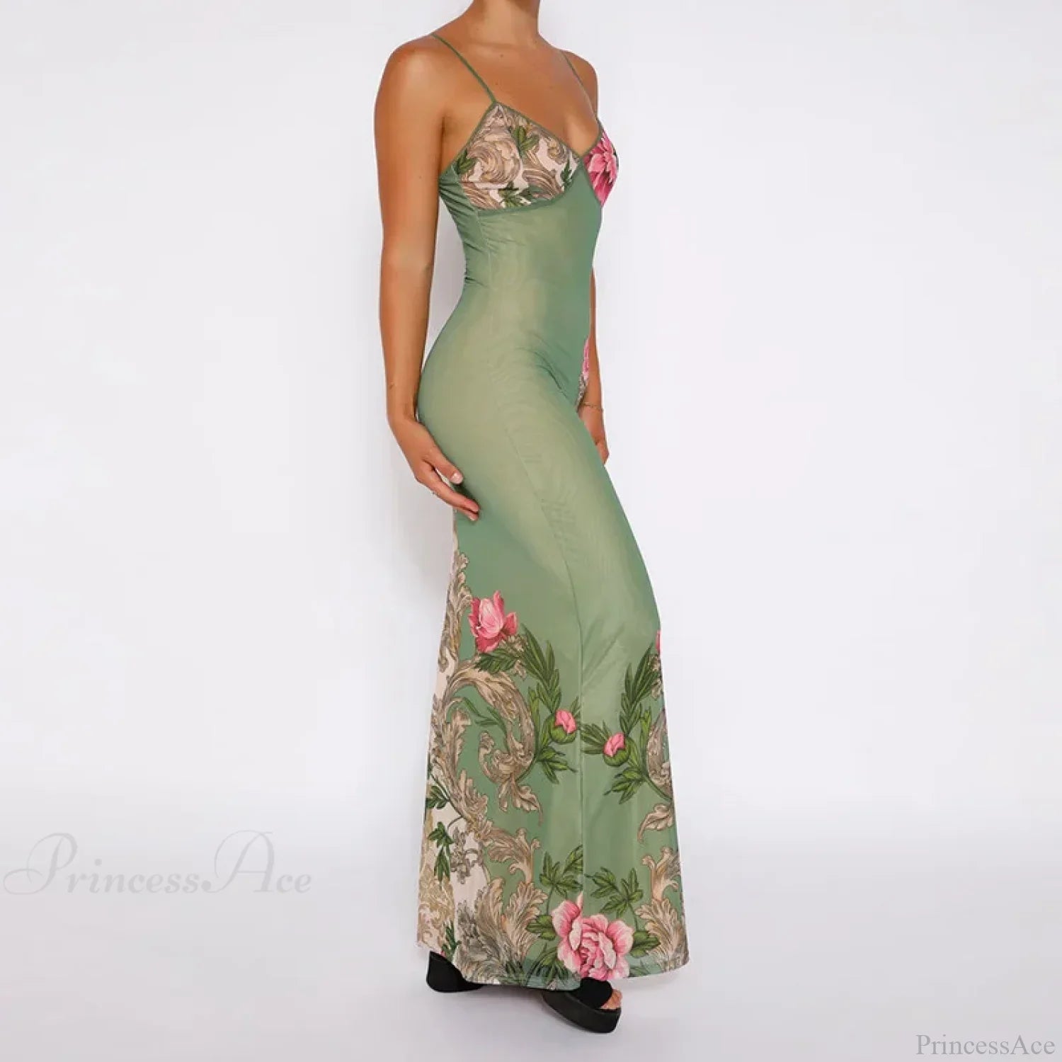 Vestido Longo Floral Slim com Decote V