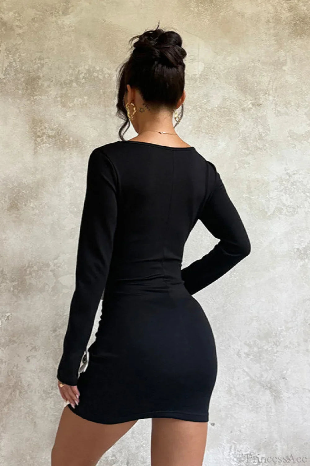 Floral Waist Slim Sexy Long Sleeve Bodycon Mini Dress