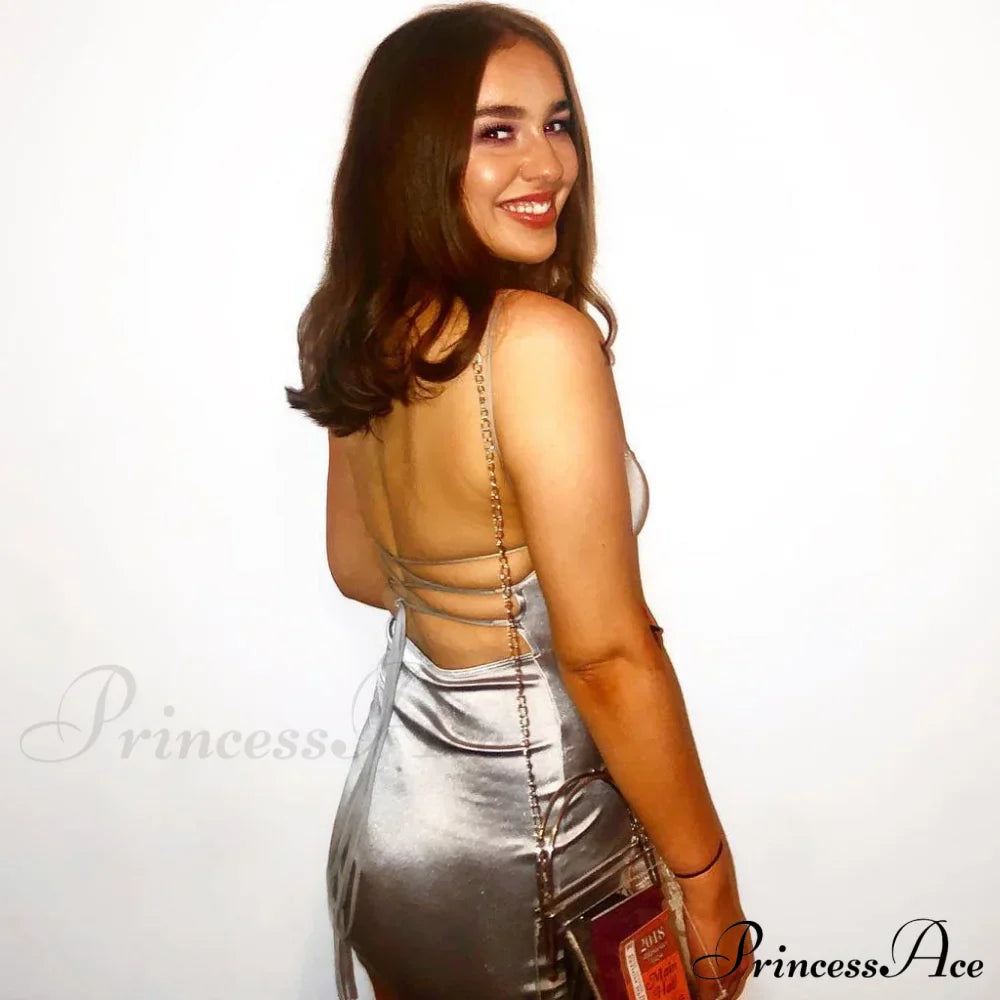 Floss-Riemen Enganliegendes Unterkleid Modernes Mini-Kleid - Champagner