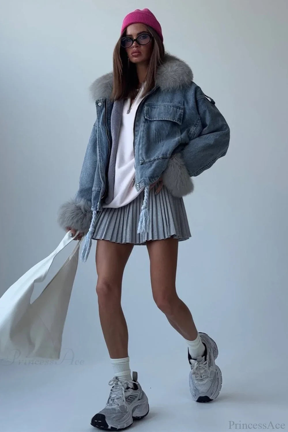 Flauschige Jeansweite Straßenjacke mit großer Tasche