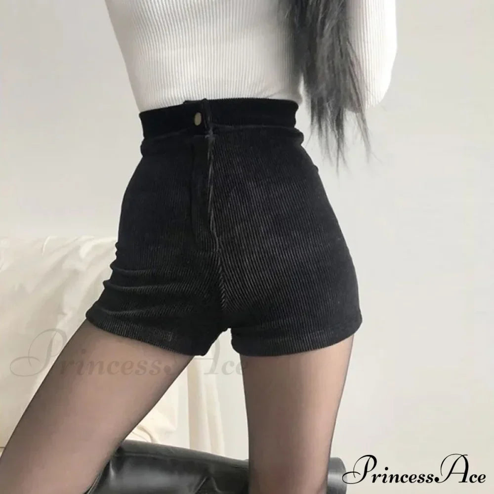 Pantaloni corti aderenti in velluto a coste Y2K alla moda, elasticizzati, sexy, a vita alta, per primavera e autunno, casual