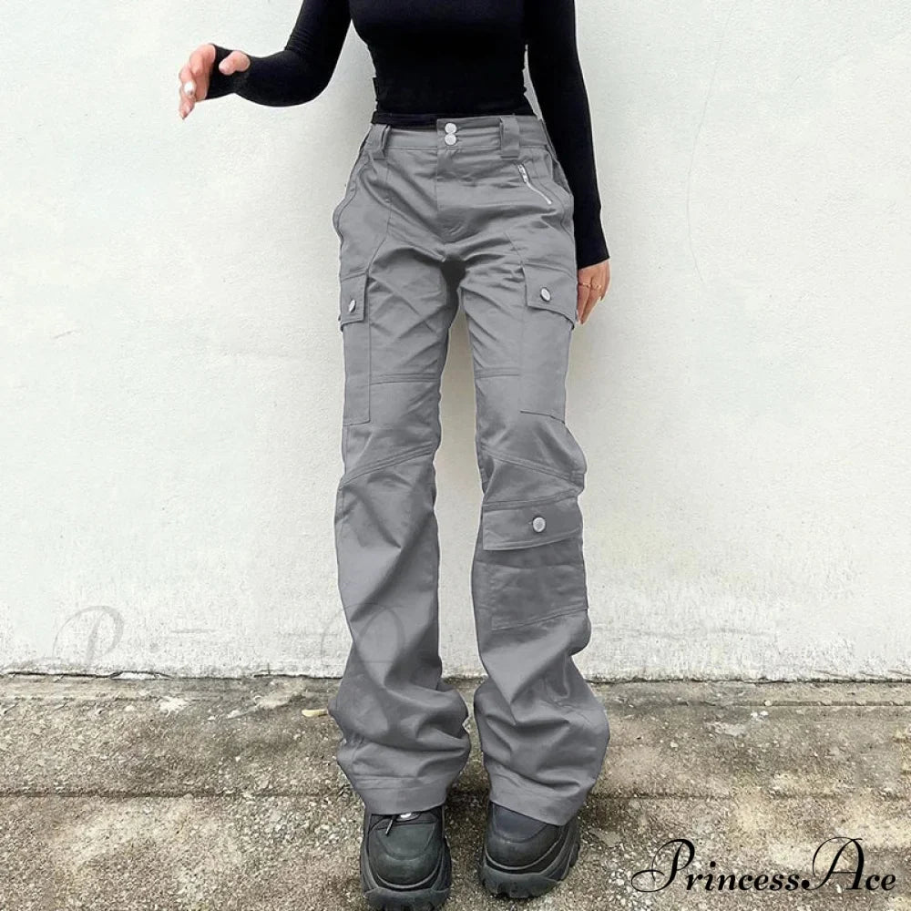 Gray Casual Stitched Pocket Cargo Pants
