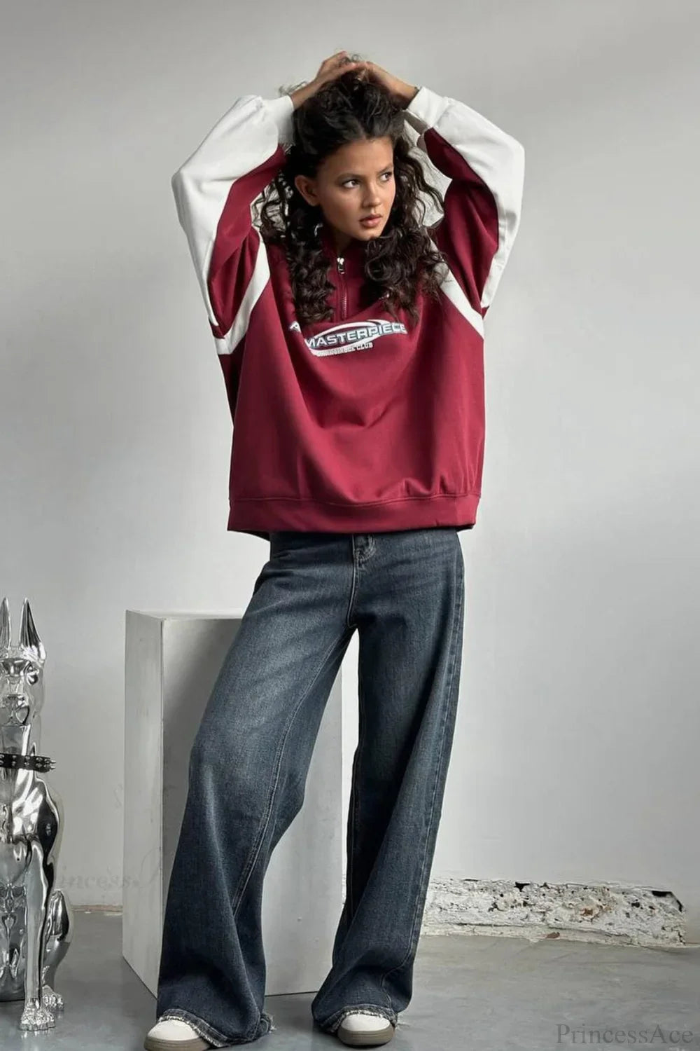 Half-Zip Stand Collar Letter Print Hoodie