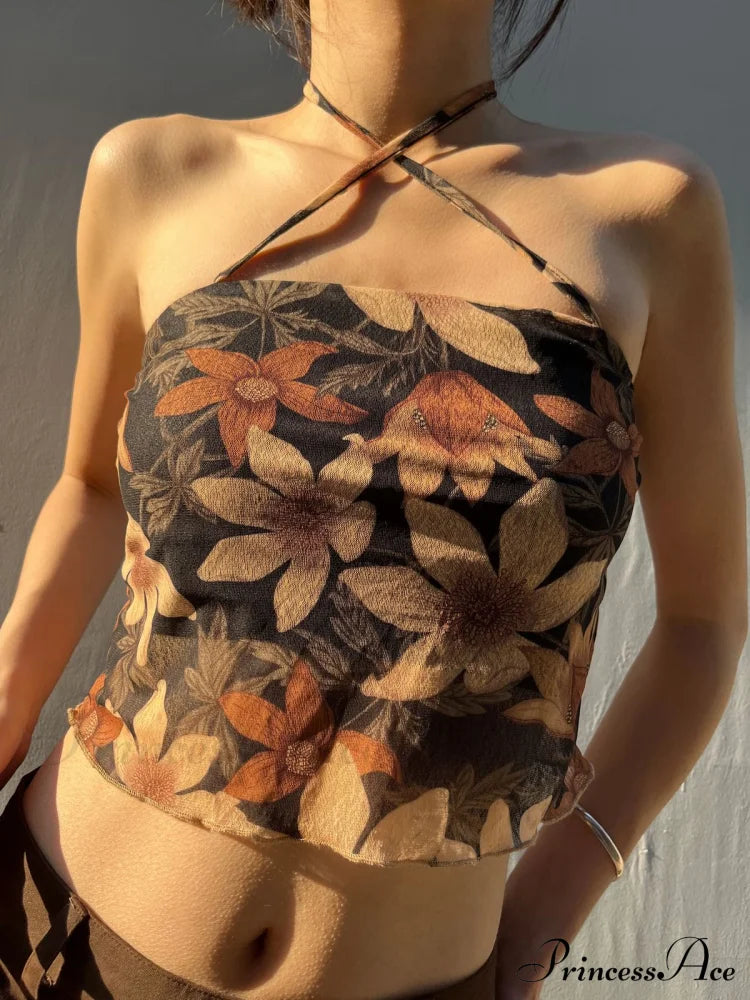 Top corto con stampa alla moda a forma di cuore e spalline a collo