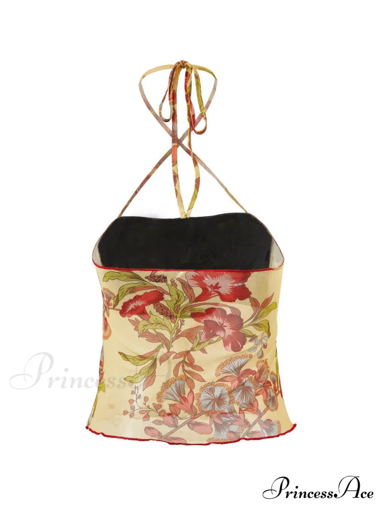 Top corto con stampa alla moda a forma di cuore e spalline a collo