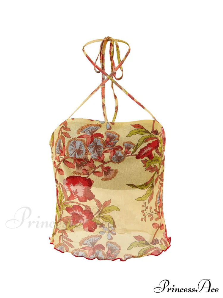 Top corto con stampa alla moda a forma di cuore e spalline a collo