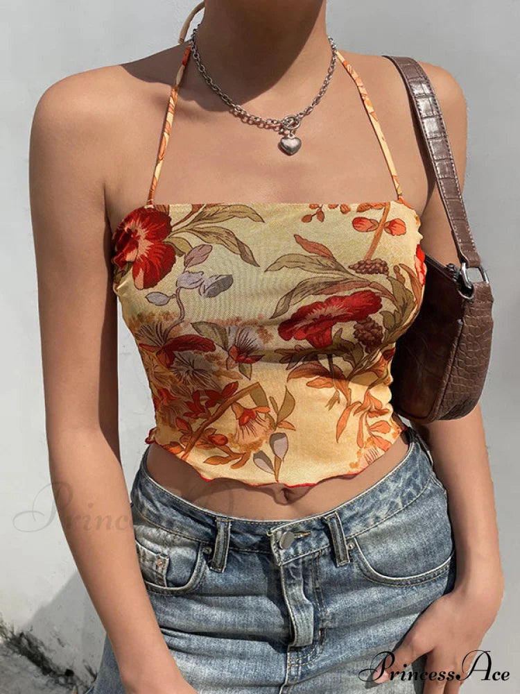 Top corto con stampa alla moda a forma di cuore e spalline a collo