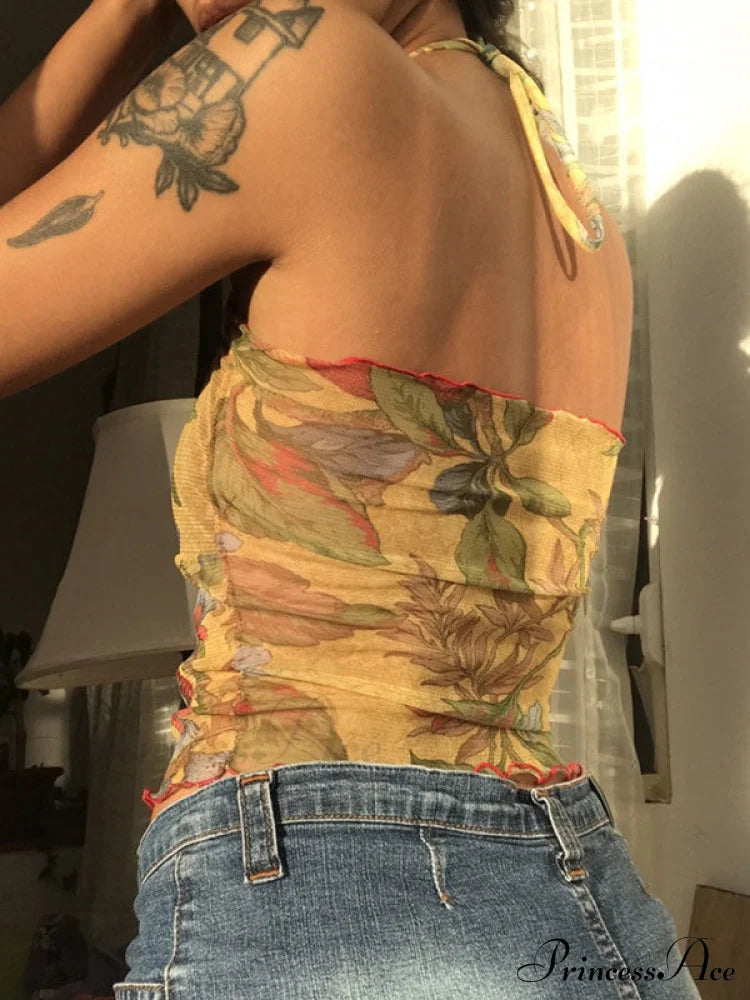 Top corto con stampa alla moda a forma di cuore e spalline a collo