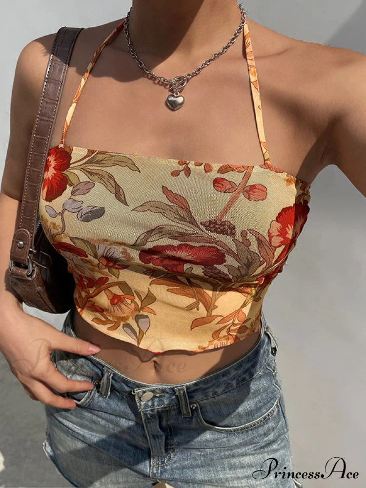 Top corto con stampa alla moda a forma di cuore e spalline a collo