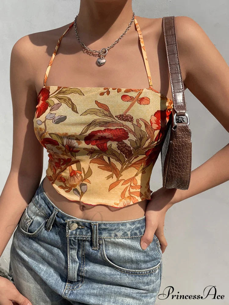 Top corto con stampa alla moda a forma di cuore e spalline a collo