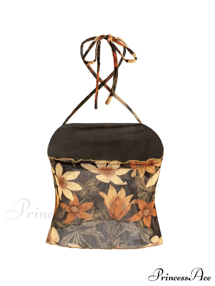 Top corto con stampa alla moda a forma di cuore e spalline a collo