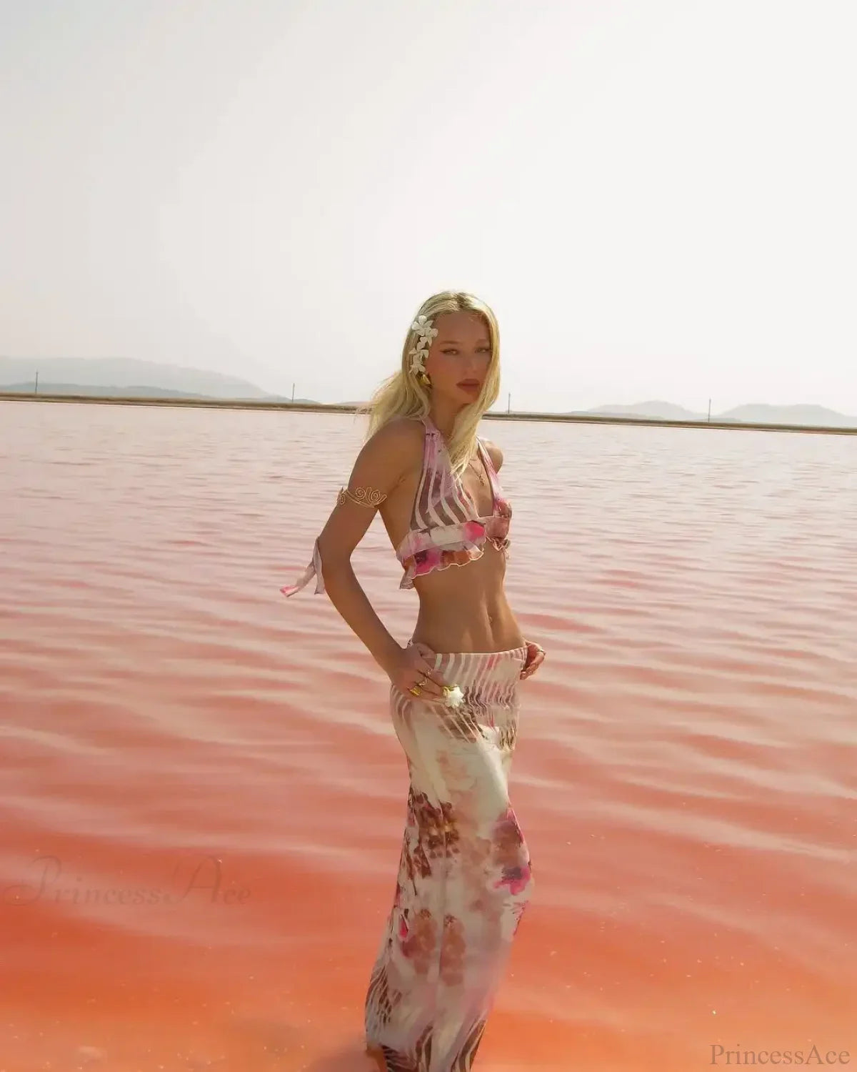 Halter Neck Flower Print Three Piece Swimsuit