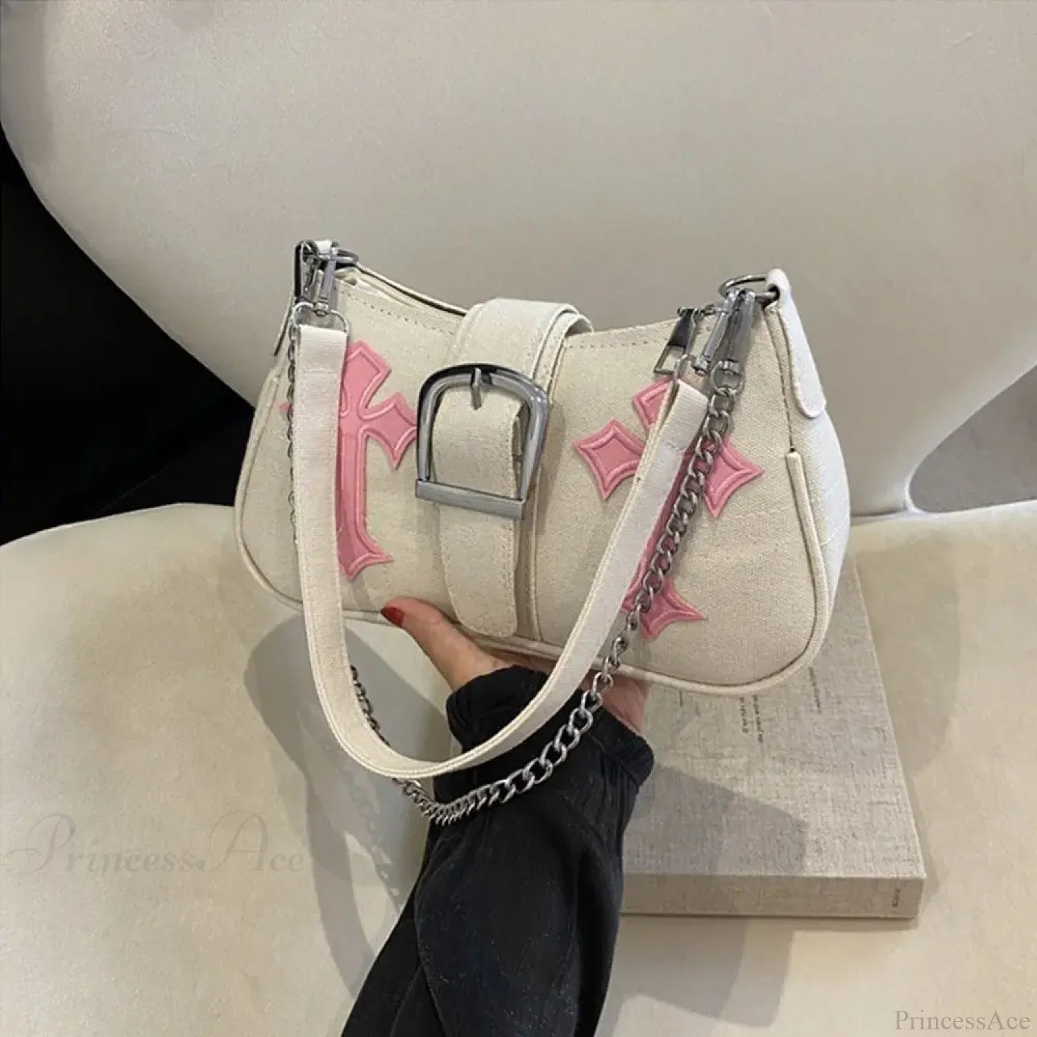 Metallschnalle Leinwand-Schultertasche