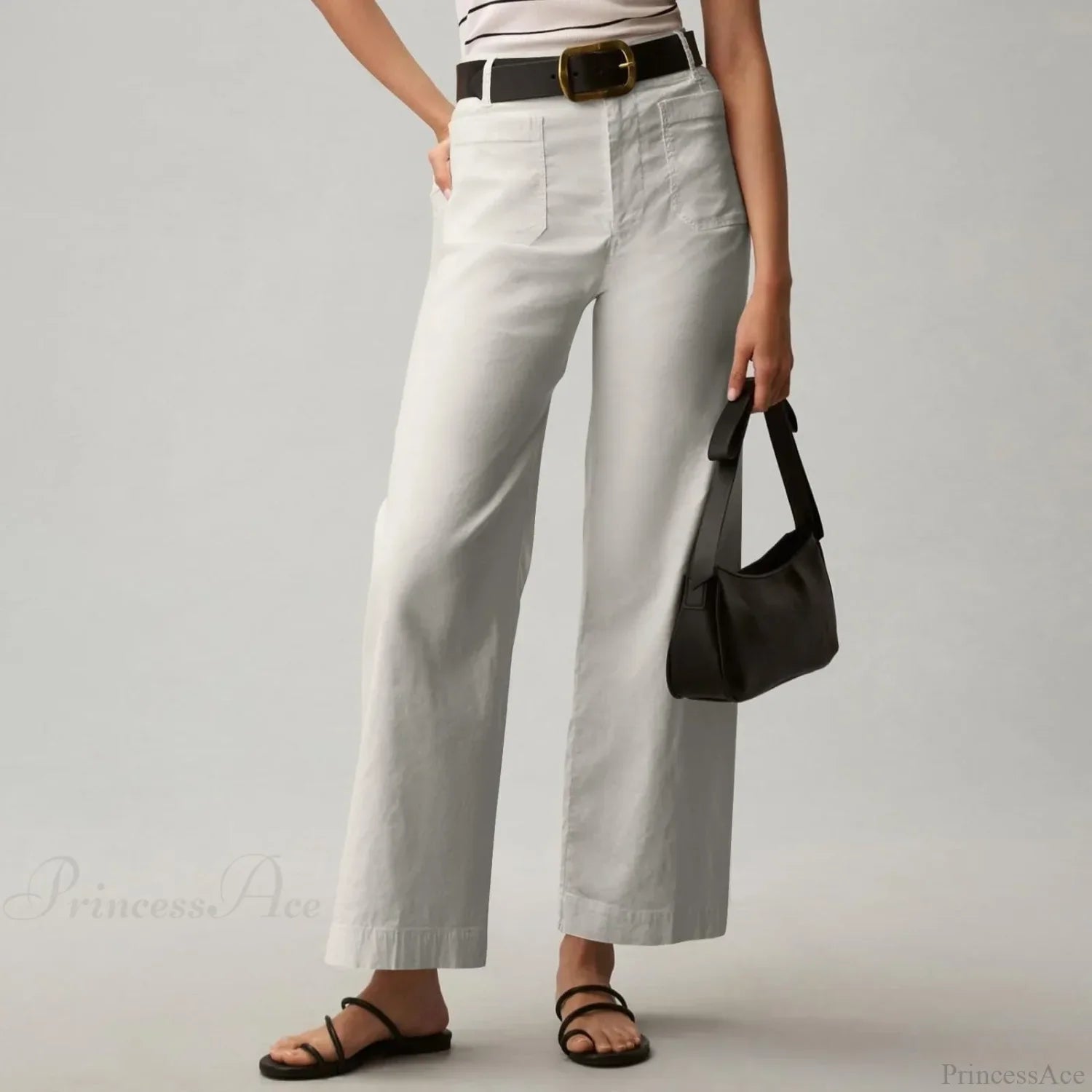 High Waist Patch Pocket Straight Pants