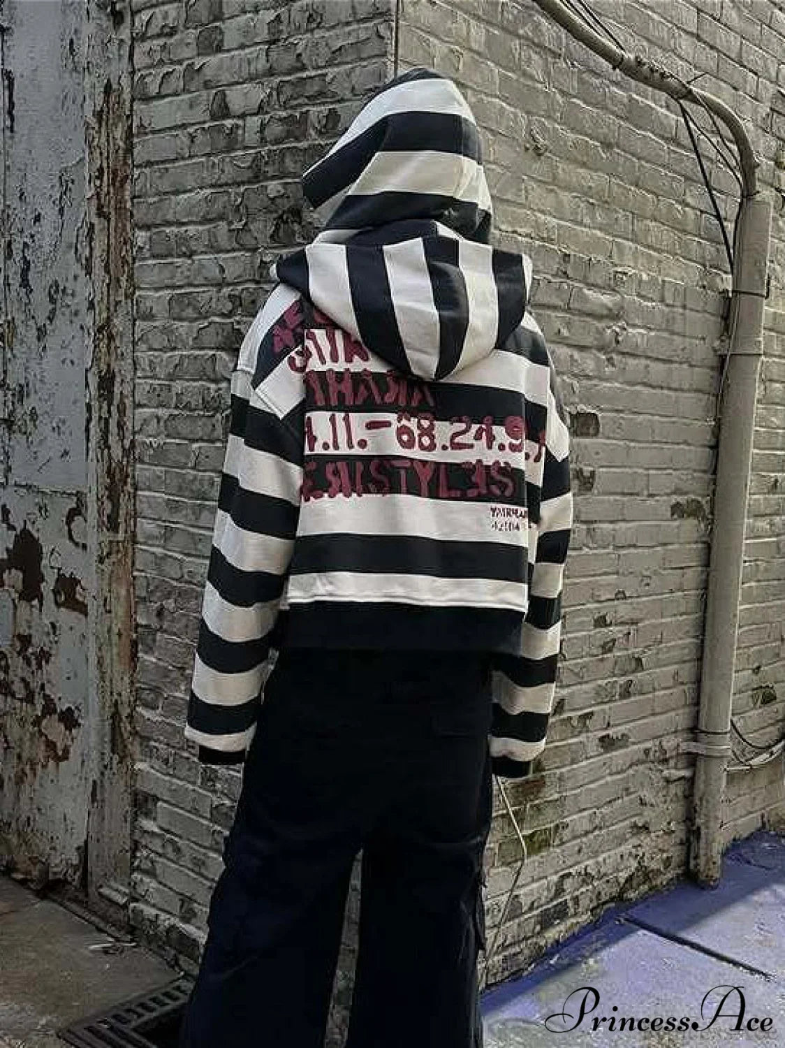Hip-Hop Double-Layered Hood Graphic Print Hoodie