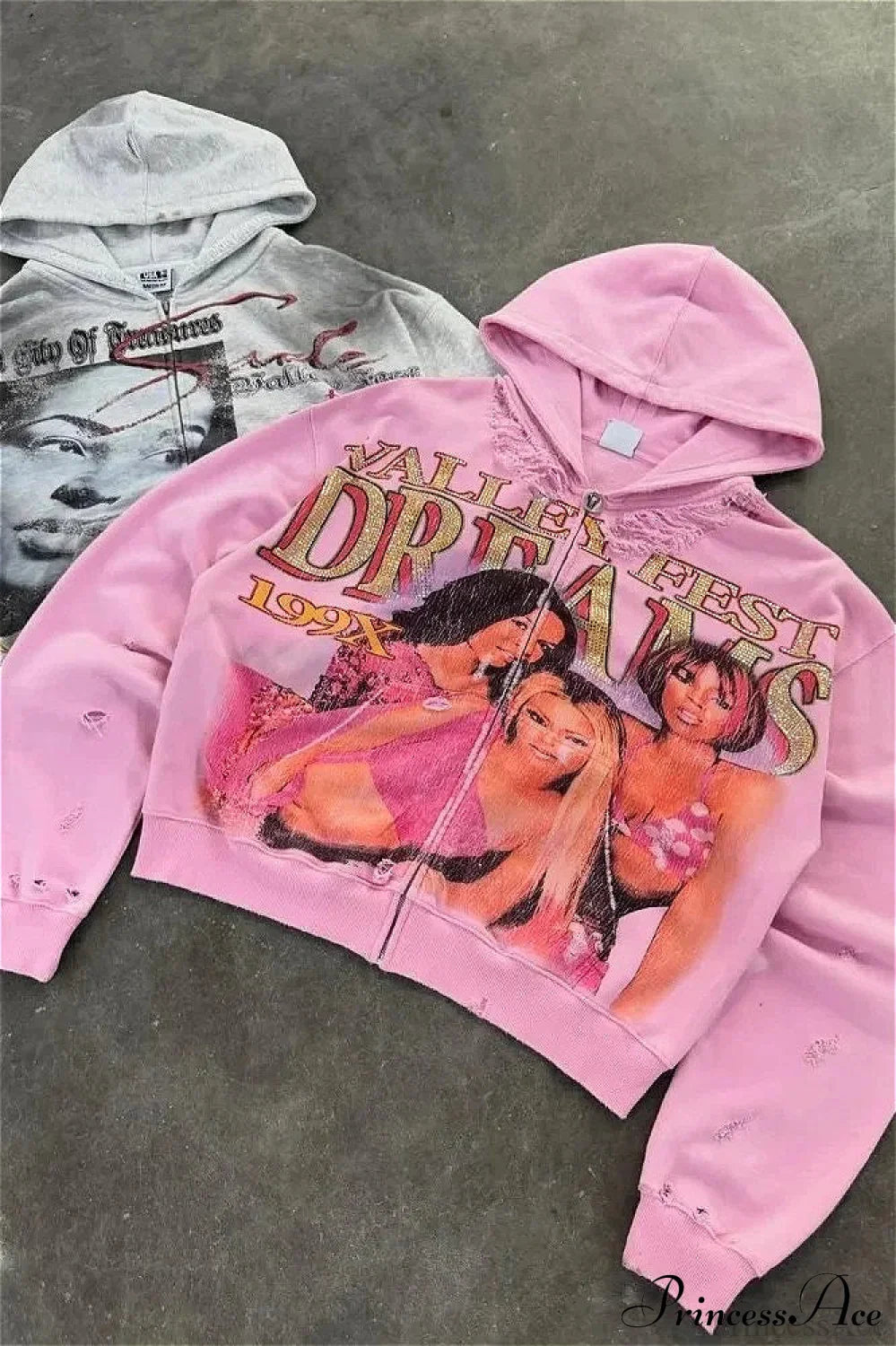 Rhinestone Print Vintage Street Edgy Hoodie