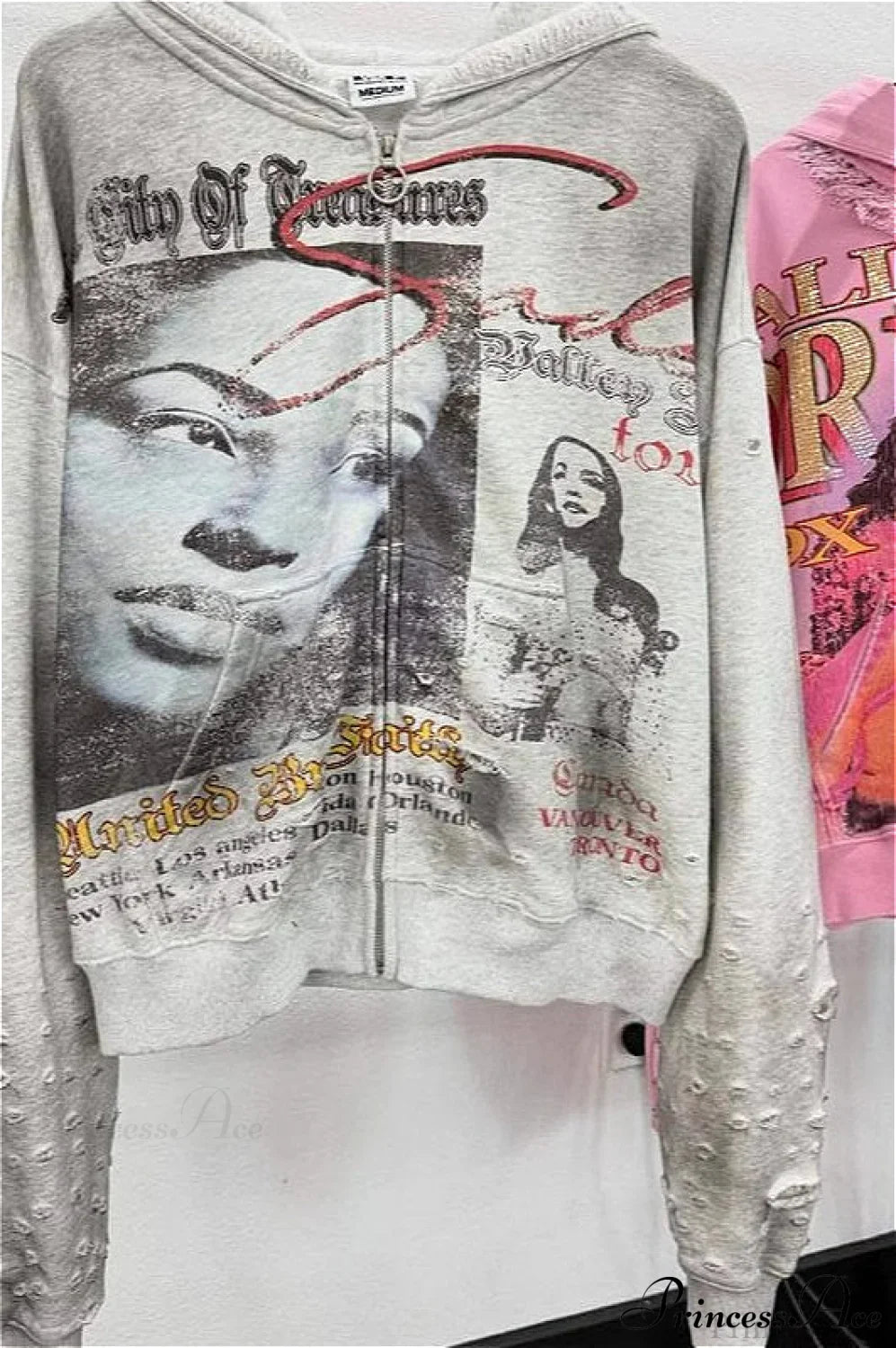 Rhinestone Print Vintage Street Edgy Hoodie