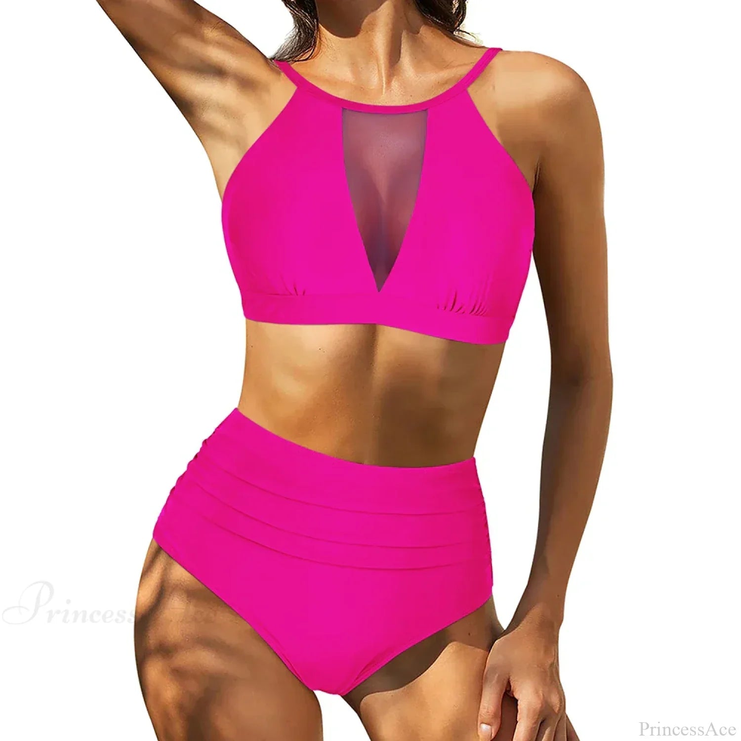 Hollow Solid Color High Waist Two Piece Set